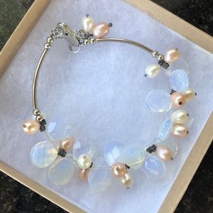 Moonstone and Saltwater Pearl Silver Bracelet